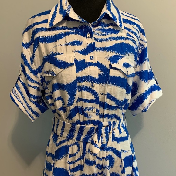 Dresses & Skirts - NWT Blue & White Zebra Striped Shirt Minidress